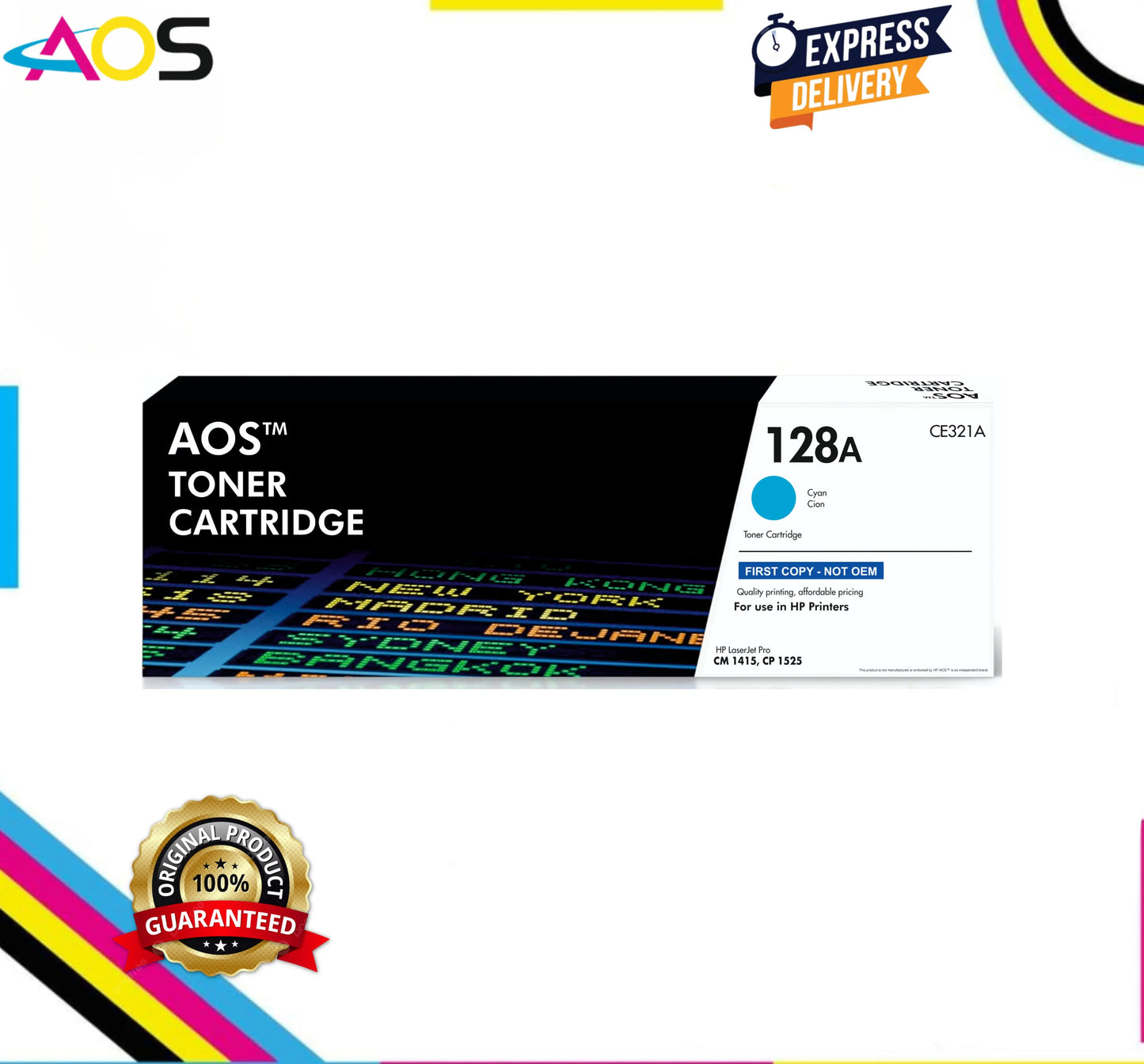 Aos 128A Cyan Toner Cartridge - Replacement For HP 128A CE321A Aos Cartridge