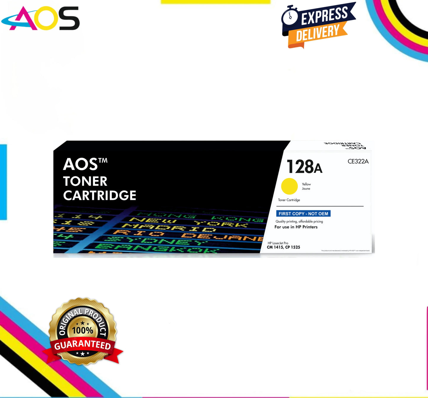 Aos 128A Yellow Toner Cartridge - Replacement For HP 128A CE322A Aos Cartridge