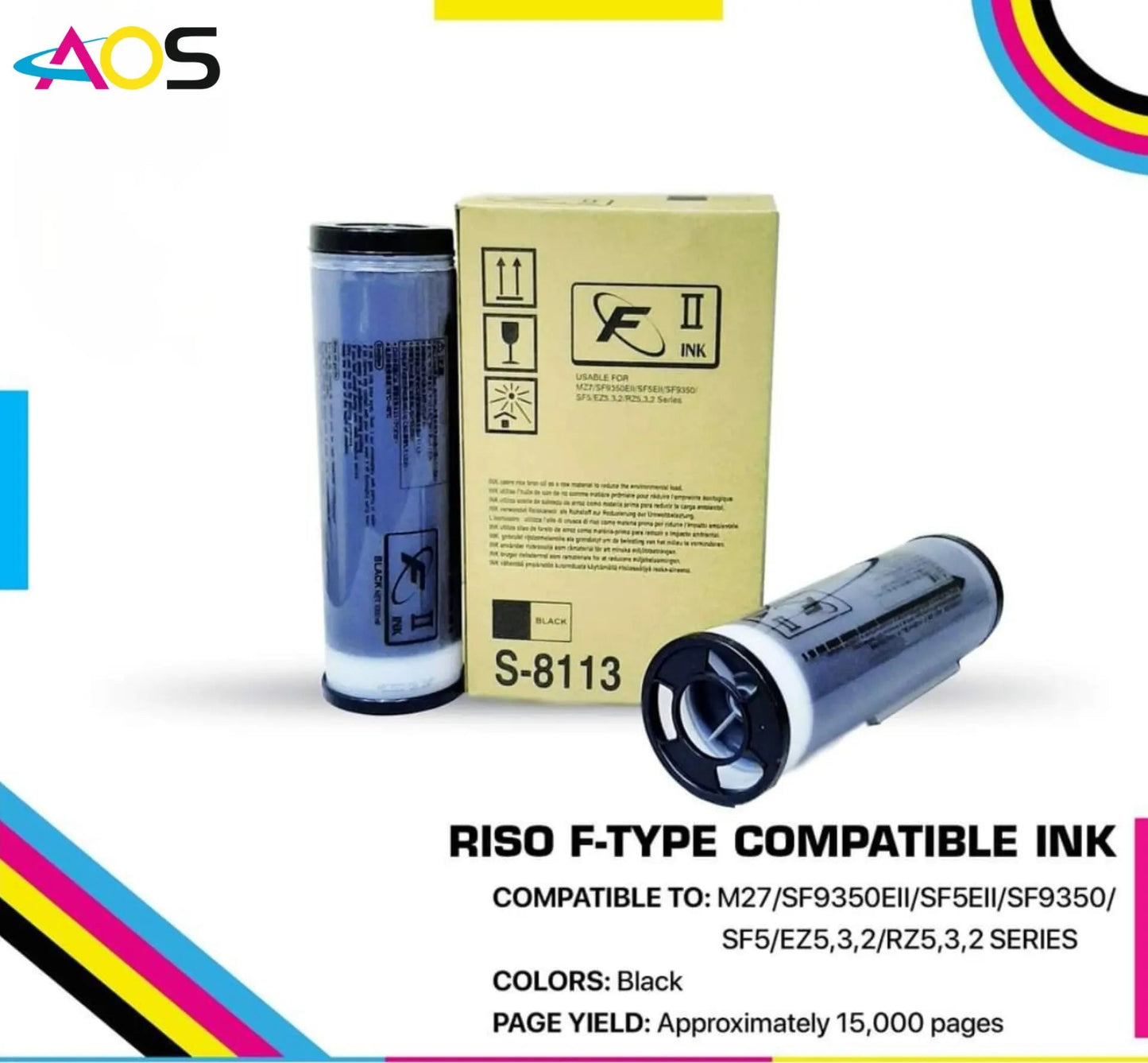 Black Riso Ftype Ink Bottle ,pack of 2 Aos Cartridge