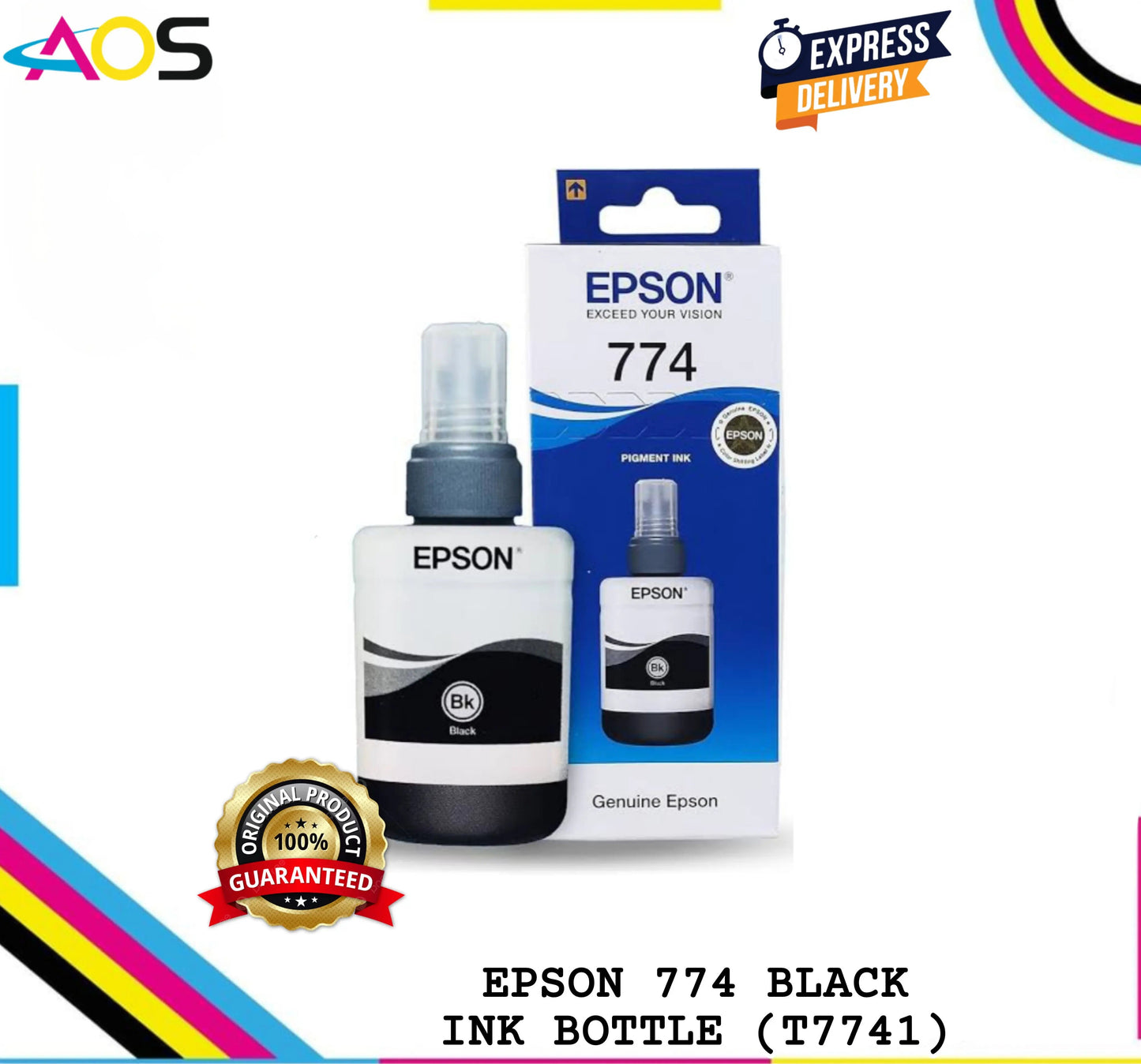 EPSON 774 T7741 140ml INK BOTTLE BLACK - AOS Cartridge