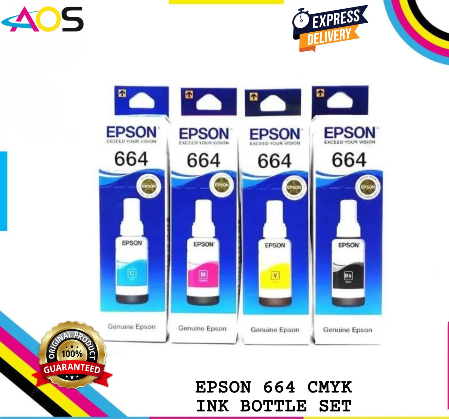 EPSON T664 INK BOTTLE SET CMYK 70ml - AOS Cartridge