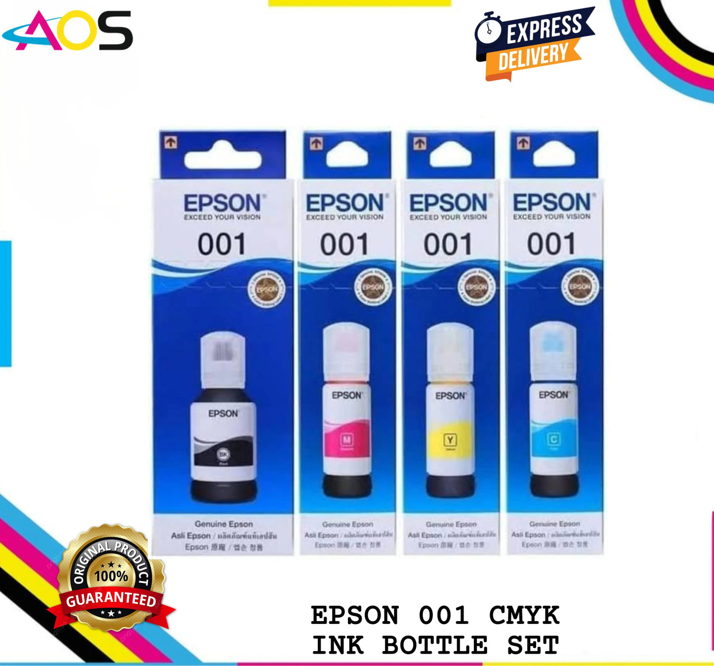 Epson 001 INK BOTTLE SET CMYK , Black - 127ml Color - 70ml - AOS Cartridge