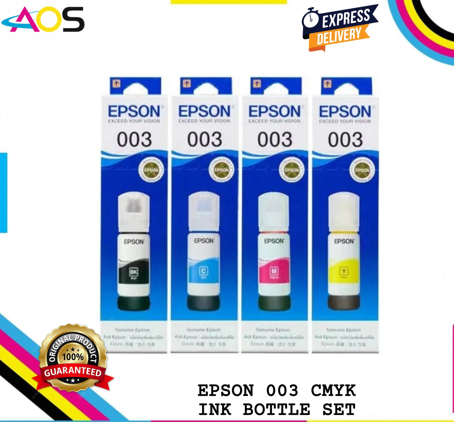 Epson 003 65ml Ink Bottle CMYK 4pcs - AOS Cartridge