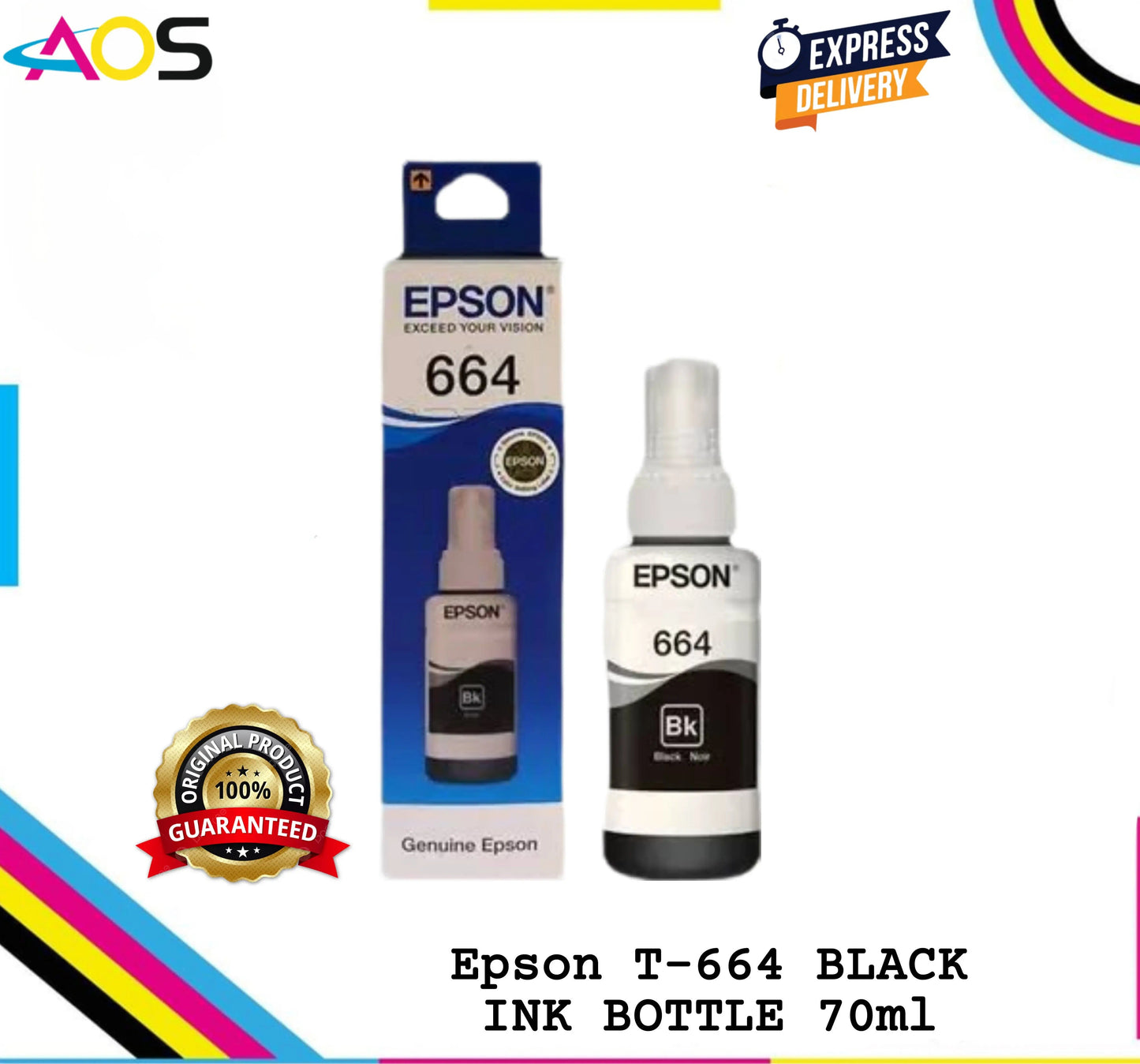Epson T664 Ink Bottle 70ml - AOS Cartridge