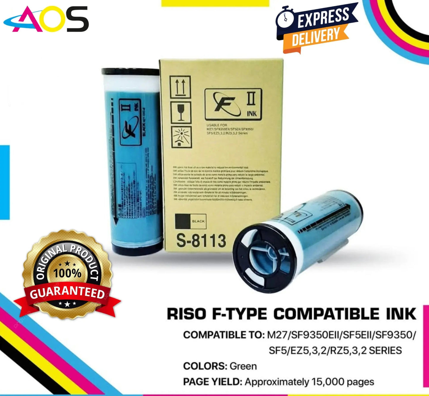 Green Riso Ftype sf Ink Bottle ,Pack Of 2 Aos Cartridge