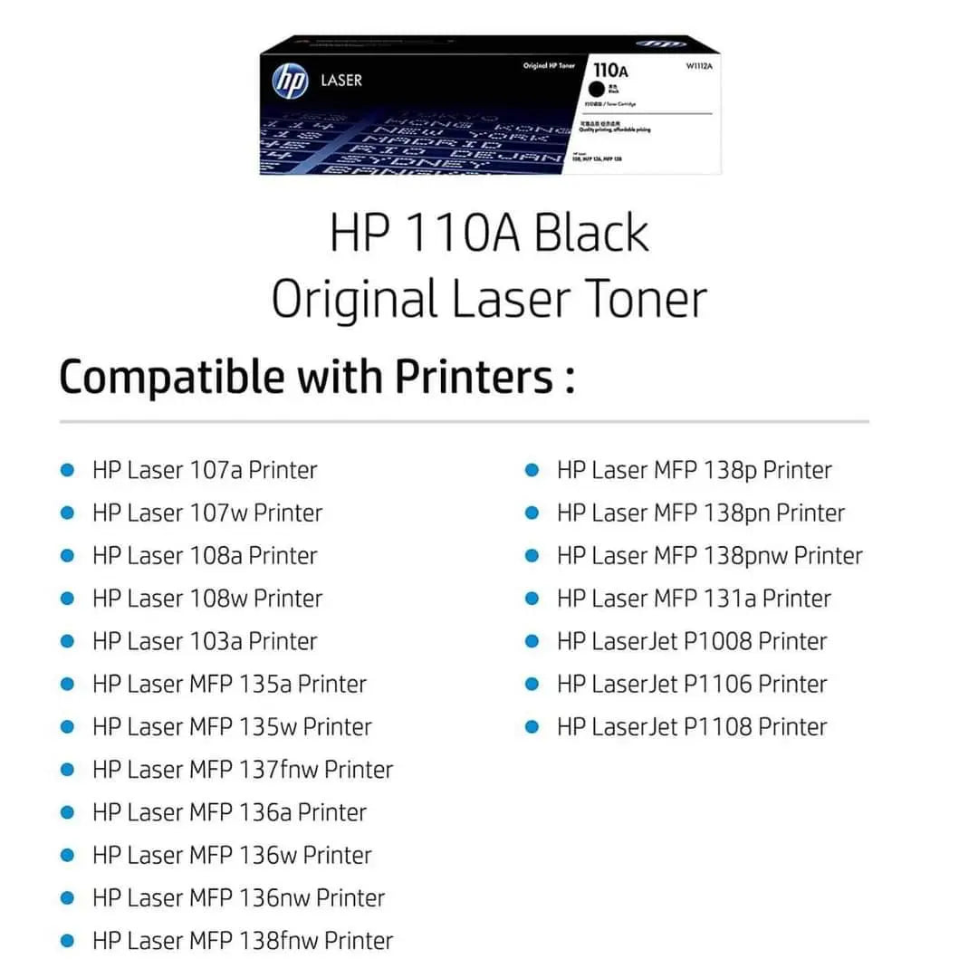 HP 110A Black Original Laserjet Toner Cartridge (W1112A) Aos Cartridge