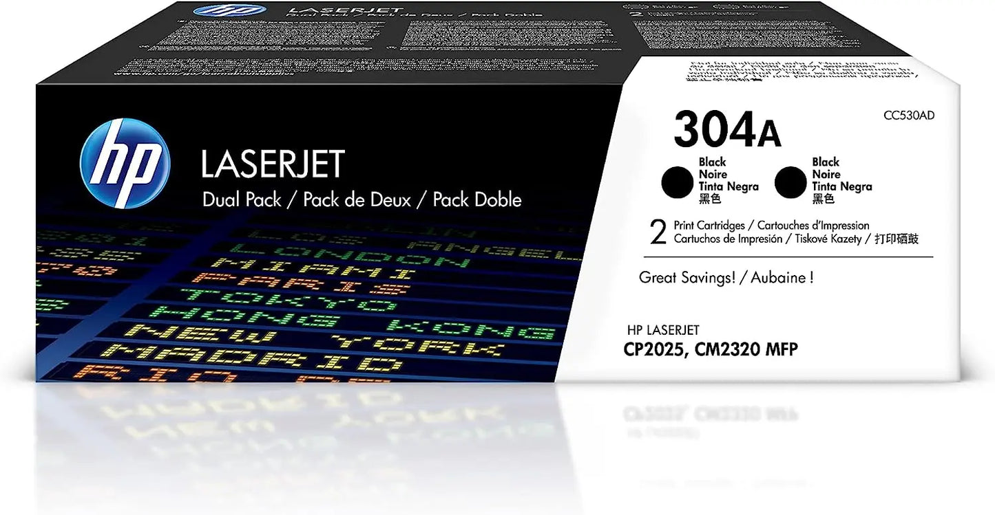 HP 304A 2-Pack Black Original Laserjet Toner Cartridge (CC530AD) Aos Cartridge