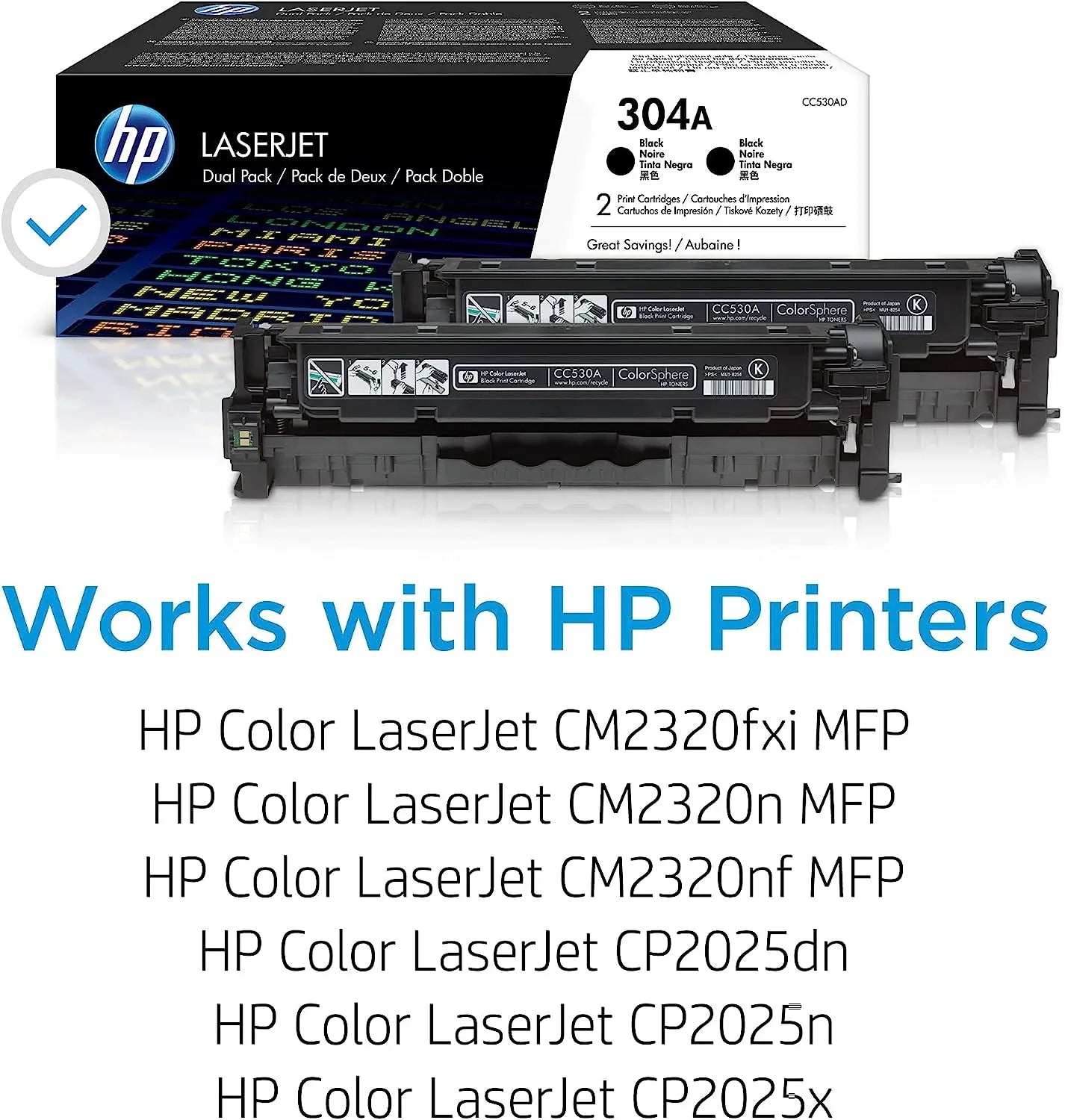 HP 304A 2-Pack Black Original Laserjet Toner Cartridge (CC530AD) Aos Cartridge