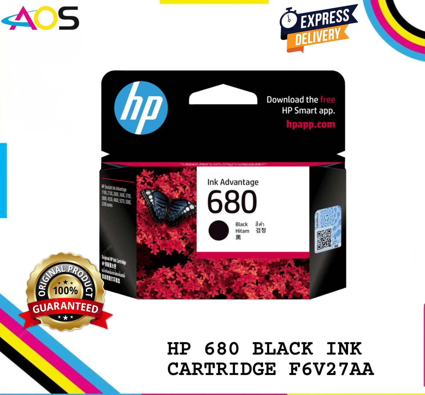 HP 680 Black Original Ink Cartridge, F6V27AA - Rs.710 Aos Cartridge