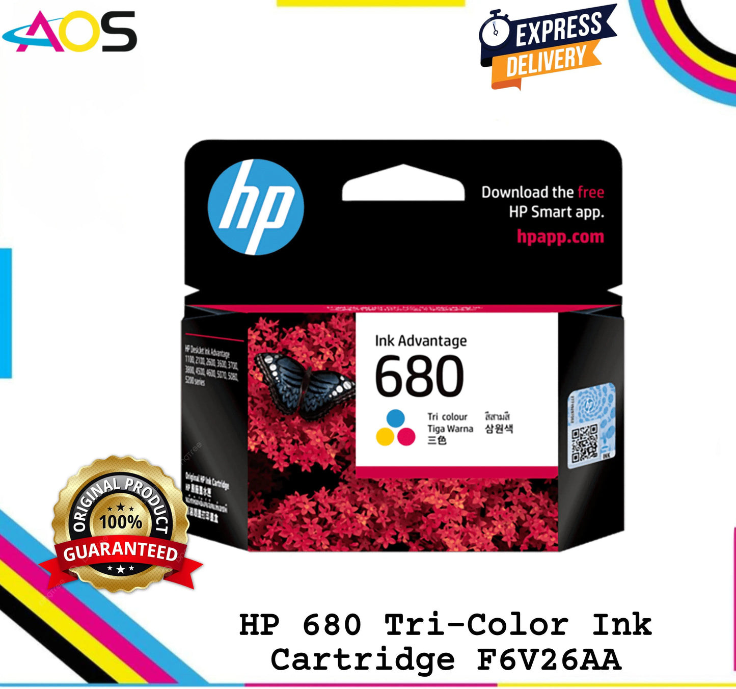 HP 680 Tri-Color Original Ink Cartridge, F6V26AA - Rs.710 Aos Cartridge