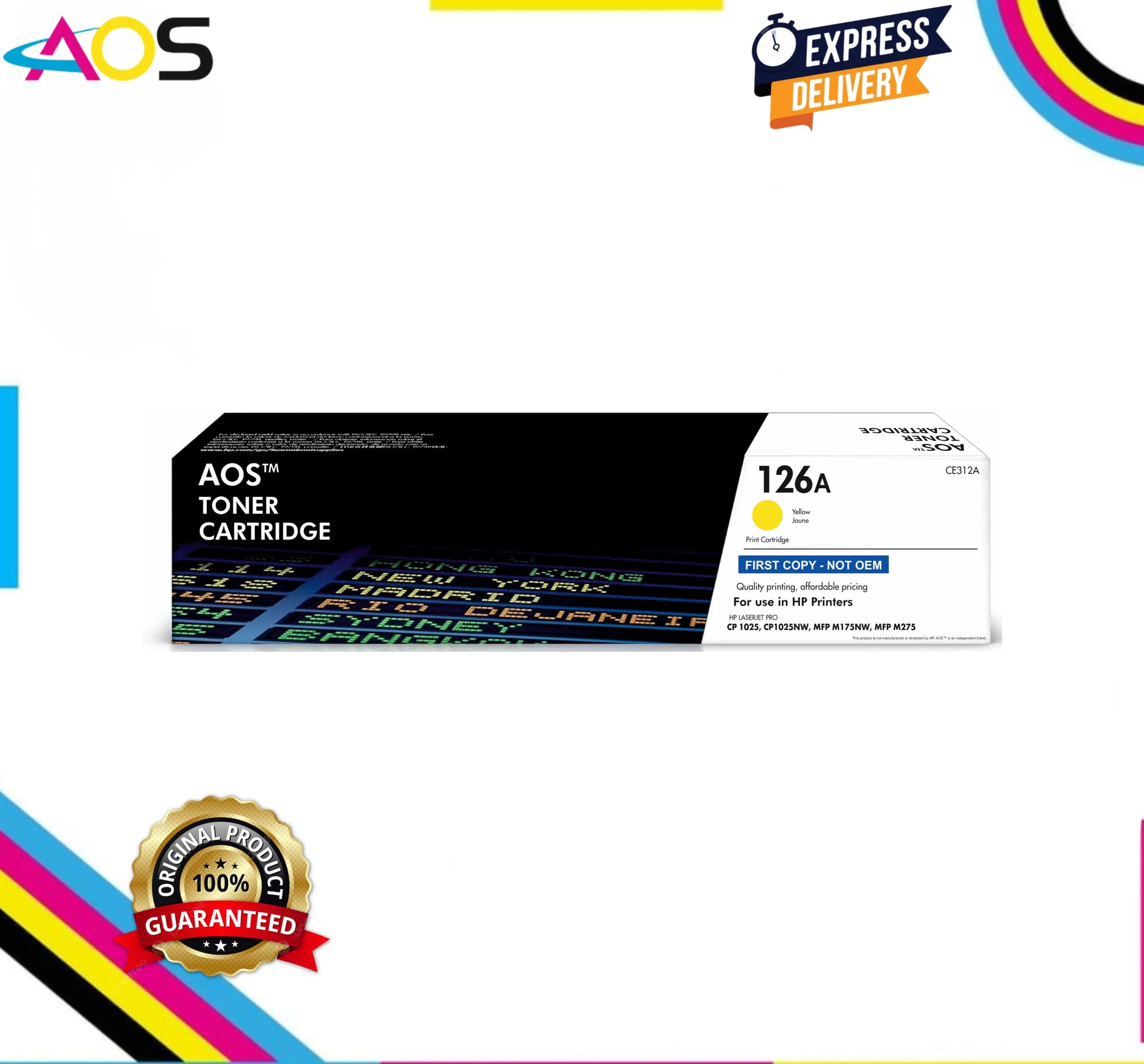 Aos 126A Yellow Toner Cartridge - Replacement For HP 126A CE312A Aos Cartridge