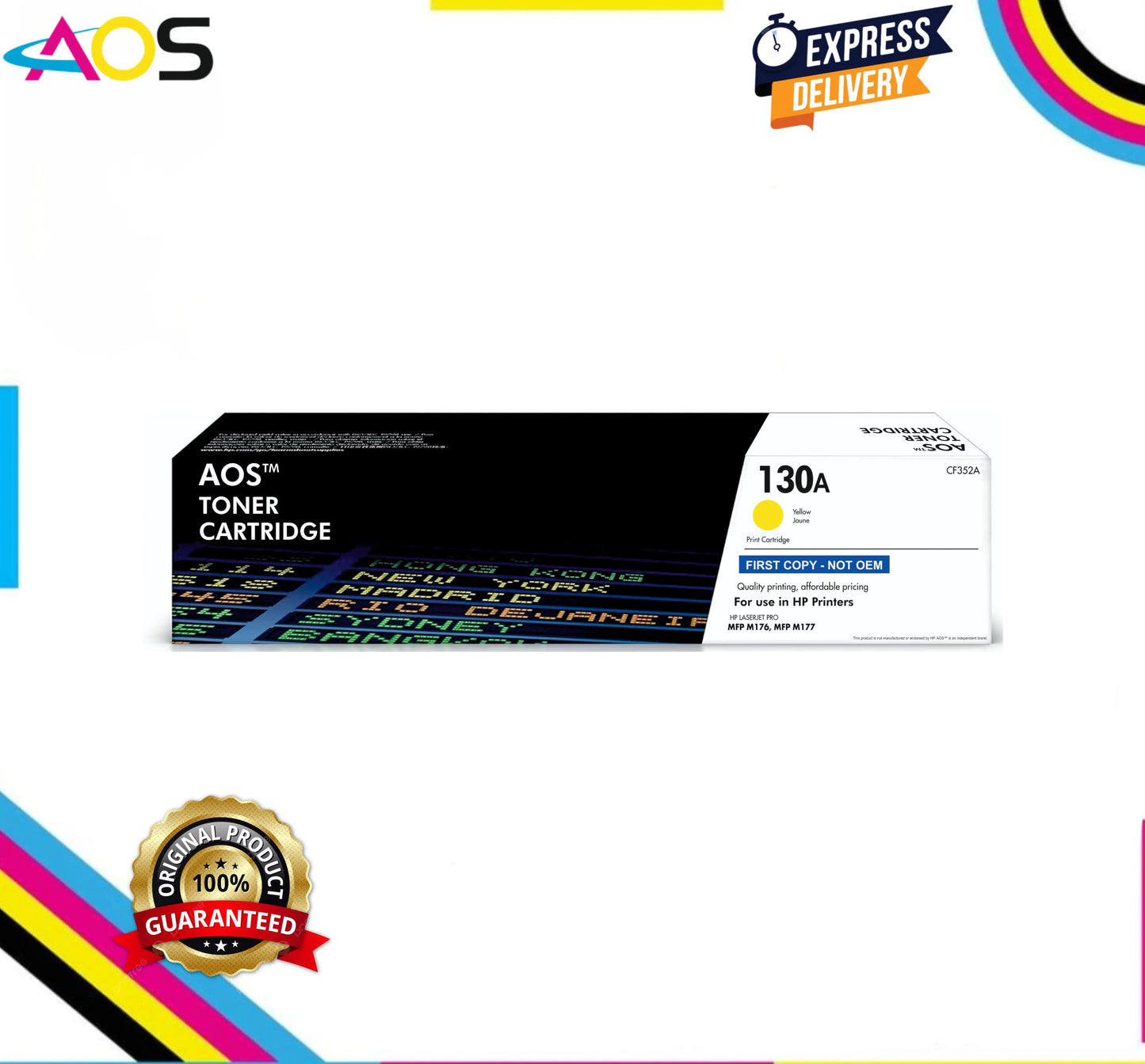 Aos 130A Yellow Toner Cartridge - Replacement For HP 130A CF352A Aos Cartridge