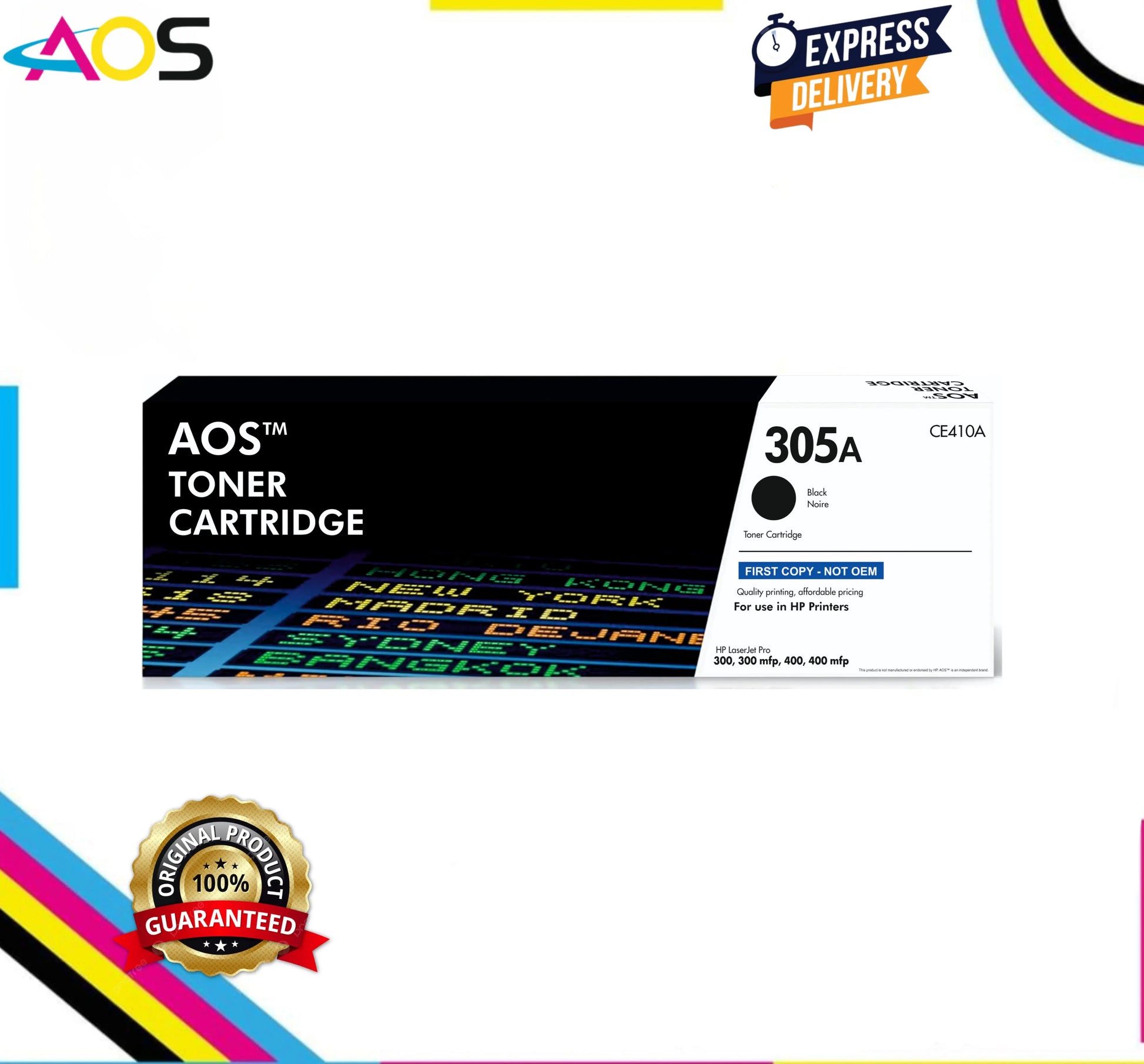 Aos 305A Black Toner Cartridge - Replacement For HP 304A CE410A Aos Cartridge