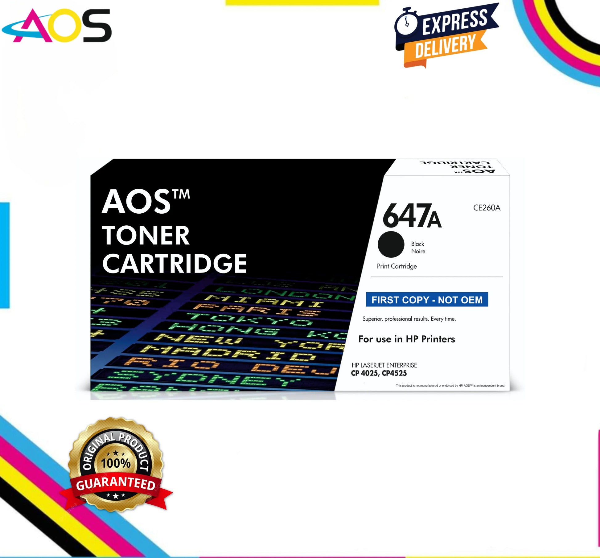 Aos 647A Black Toner Cartridge - Replacement For HP 647A CE260A Aos Cartridge