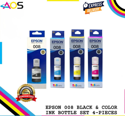 EPSON 008 INK BOTTLE CMYK 4pcs , Black - 127ml Color - 70ml - AOS Cartridge