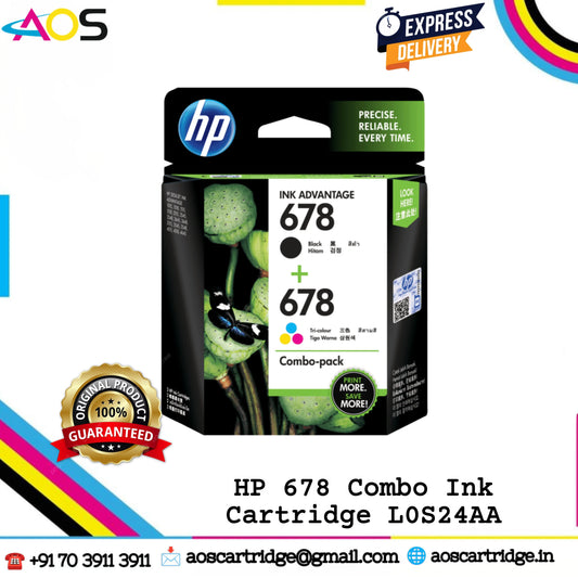HP 678 Black+Tri-Color Combo  Original Ink Cartridge, L0S24AA - Rs.1415 Aos Cartridge