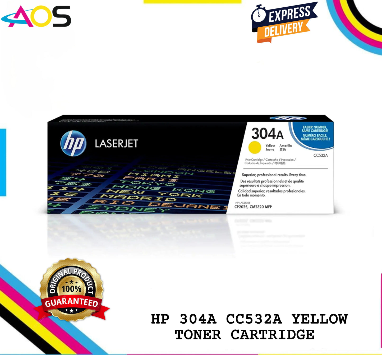 Non-Oem HP 304A Yellow Toner Cartridge (CC532A) - Aos Cartridge AOS Cartridge