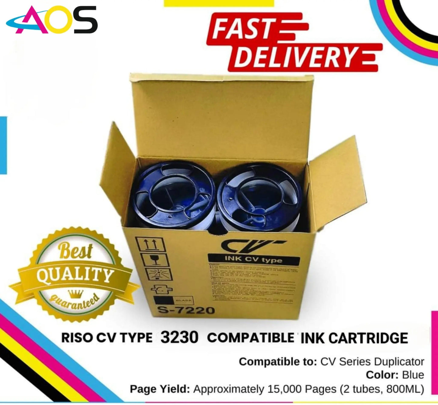 blue riso cv 3230 ink bottle, pack of 2 Aos Cartridge
