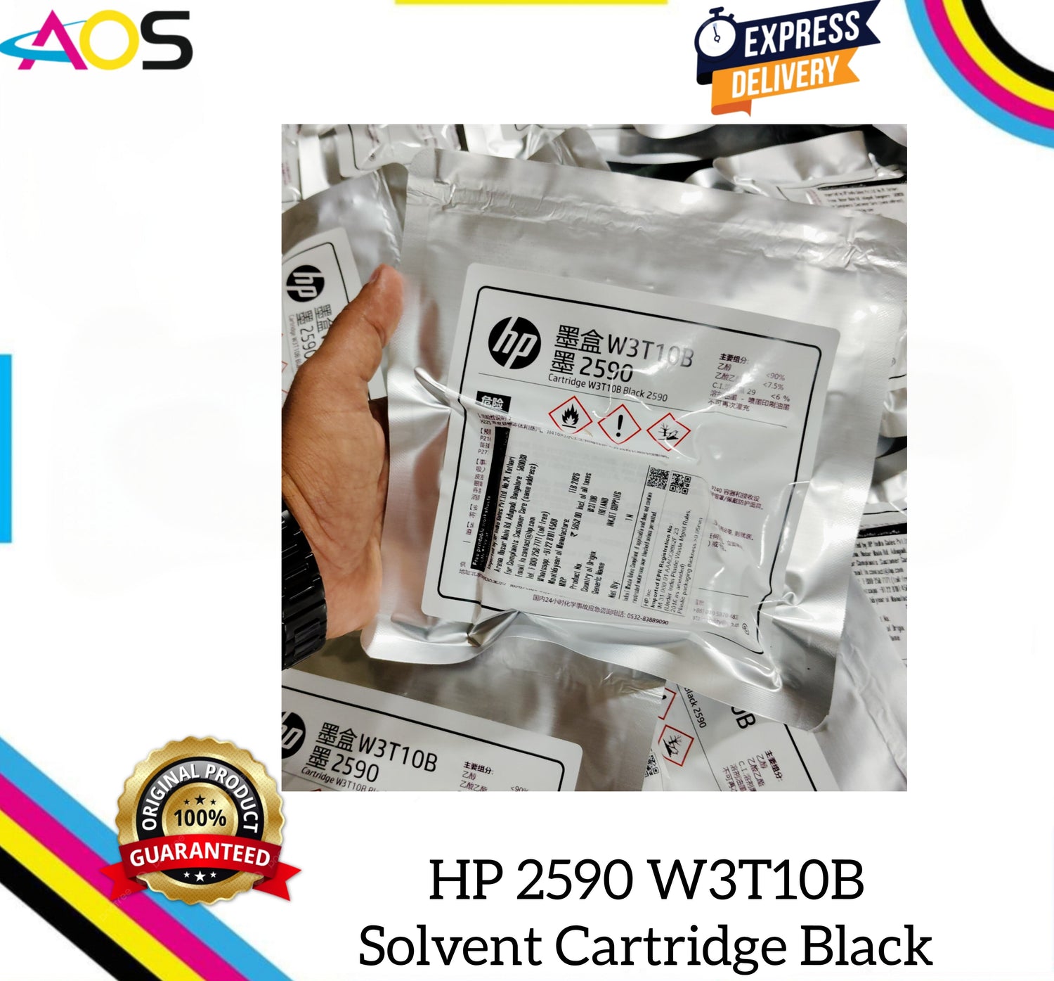 HP 2590 solvent black ink cartridge W3T10B Aos Cartridge